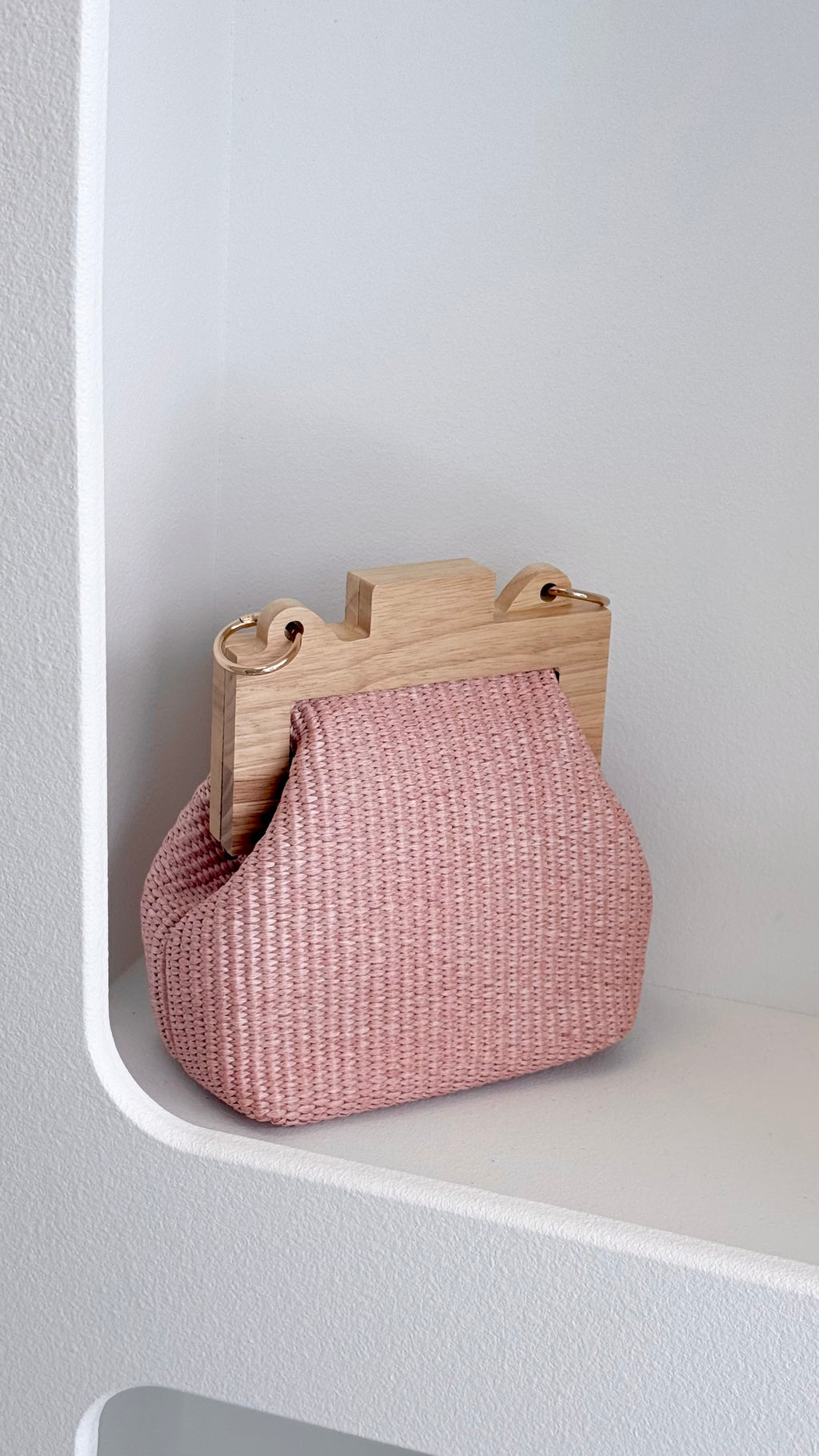 Abby Timber Frame Woven Mini Bag - Pale / Pink - Billy J