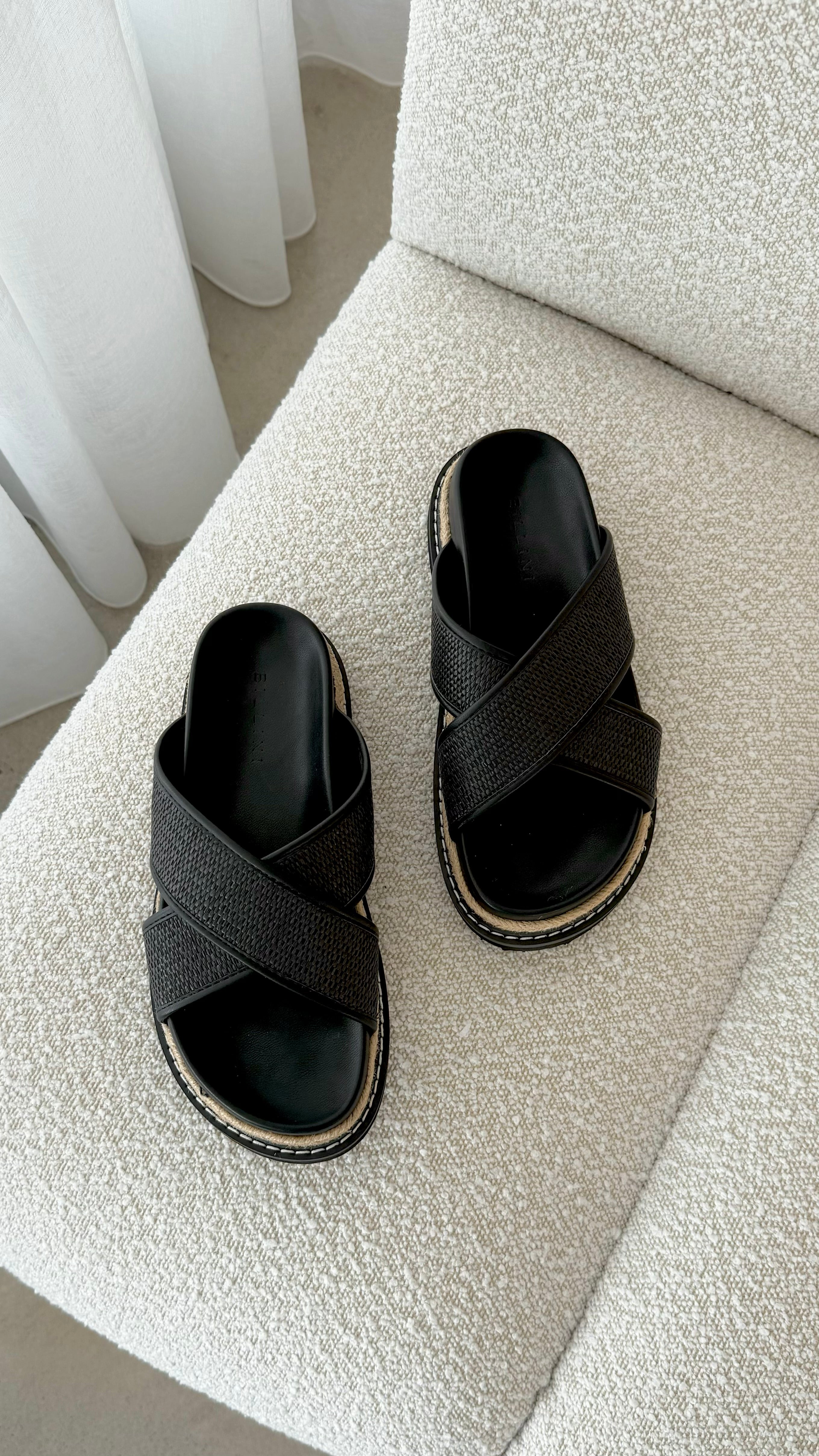 Aysha Slide - Black Raffia - Billy J