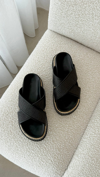 Load image into Gallery viewer, Aysha Slide - Black Raffia - Billy J
