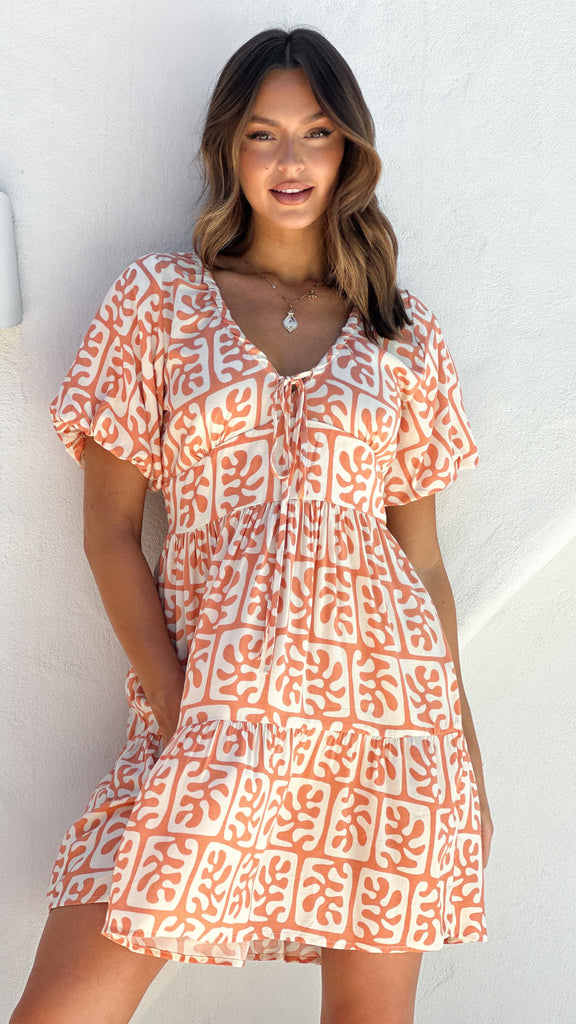 Yolanda Mini Dress - Tan Print