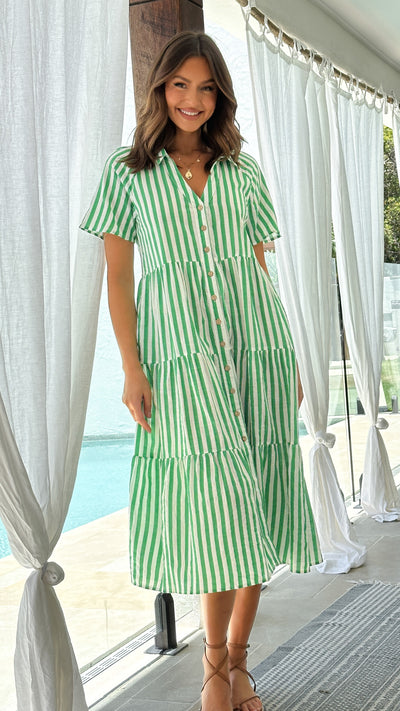 Load image into Gallery viewer, Pippa Midi Dress - Green Stripe
