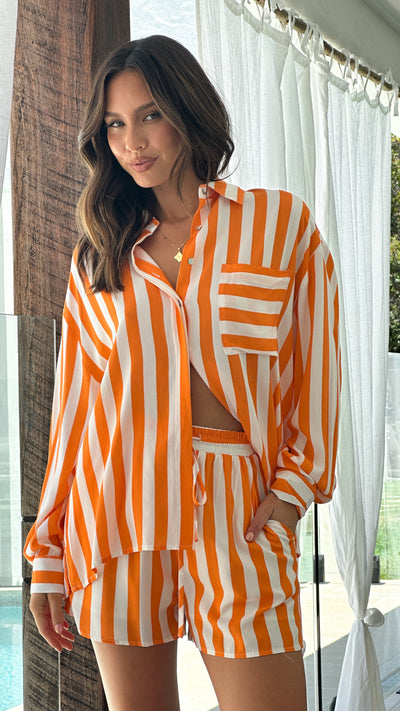 Load image into Gallery viewer, Capri Shorts - Orange/White
