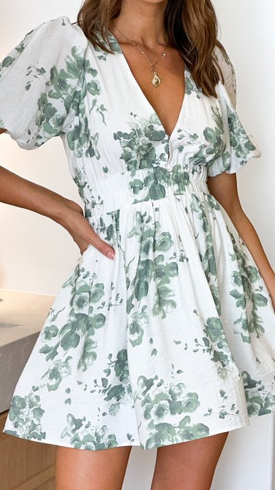 Load image into Gallery viewer, Erin Mini Dress - Green/White Floral - Billy J
