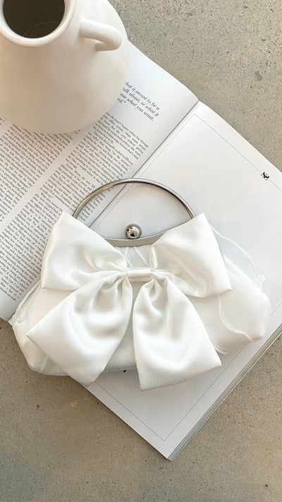 Load image into Gallery viewer, Satin Bow Clutch - White - Billy J
