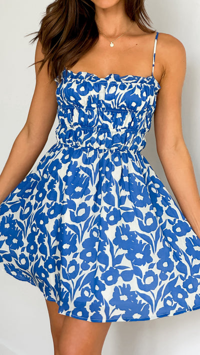 Load image into Gallery viewer, Devon Mini Dress - Blue Floral
