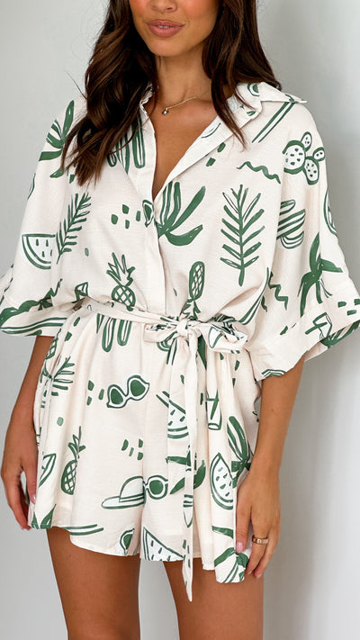 Load image into Gallery viewer, Jacquie Playsuit - Green Palm - Billy J
