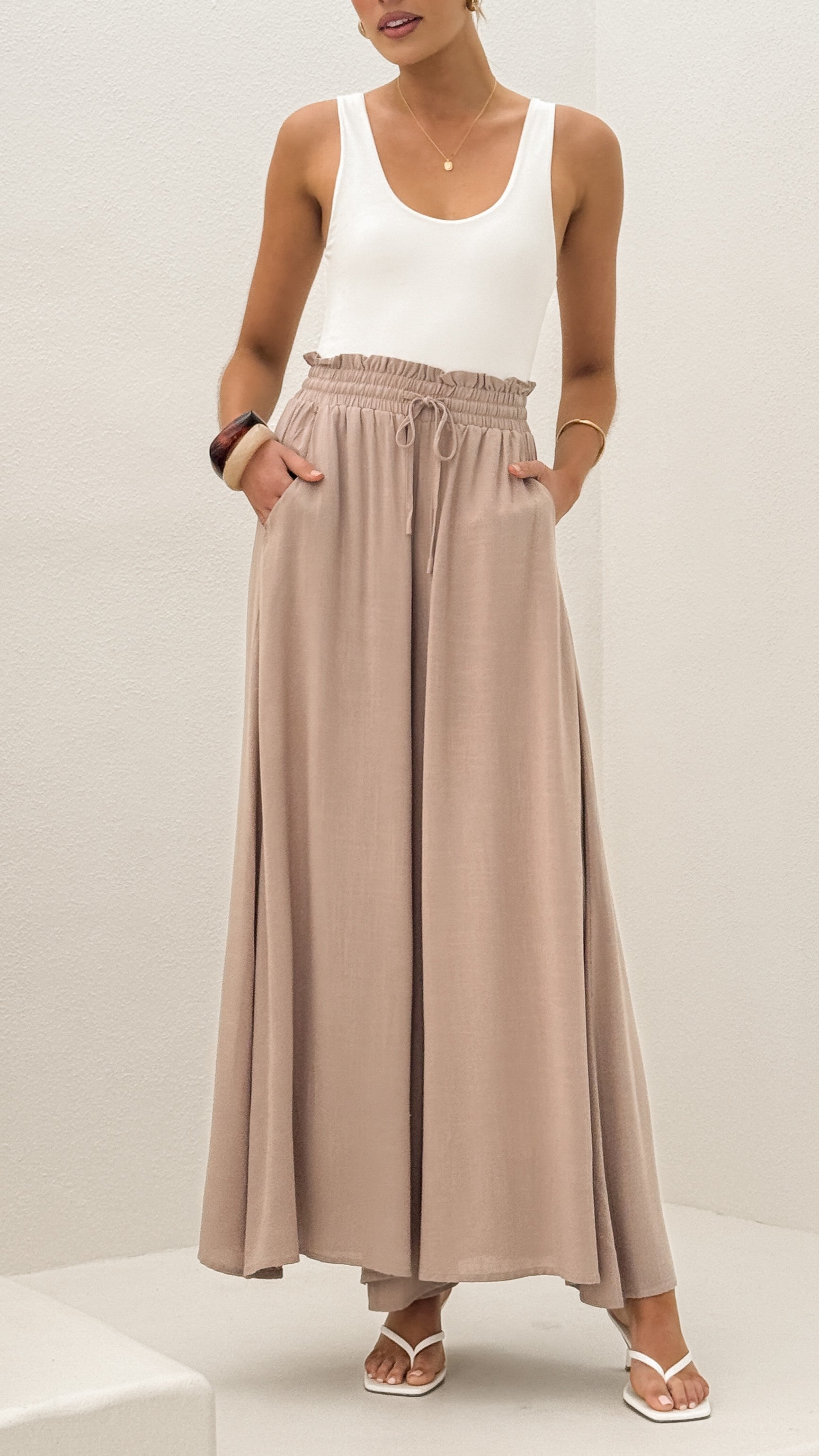 Avery Wide Leg Pants - Beige - Billy J