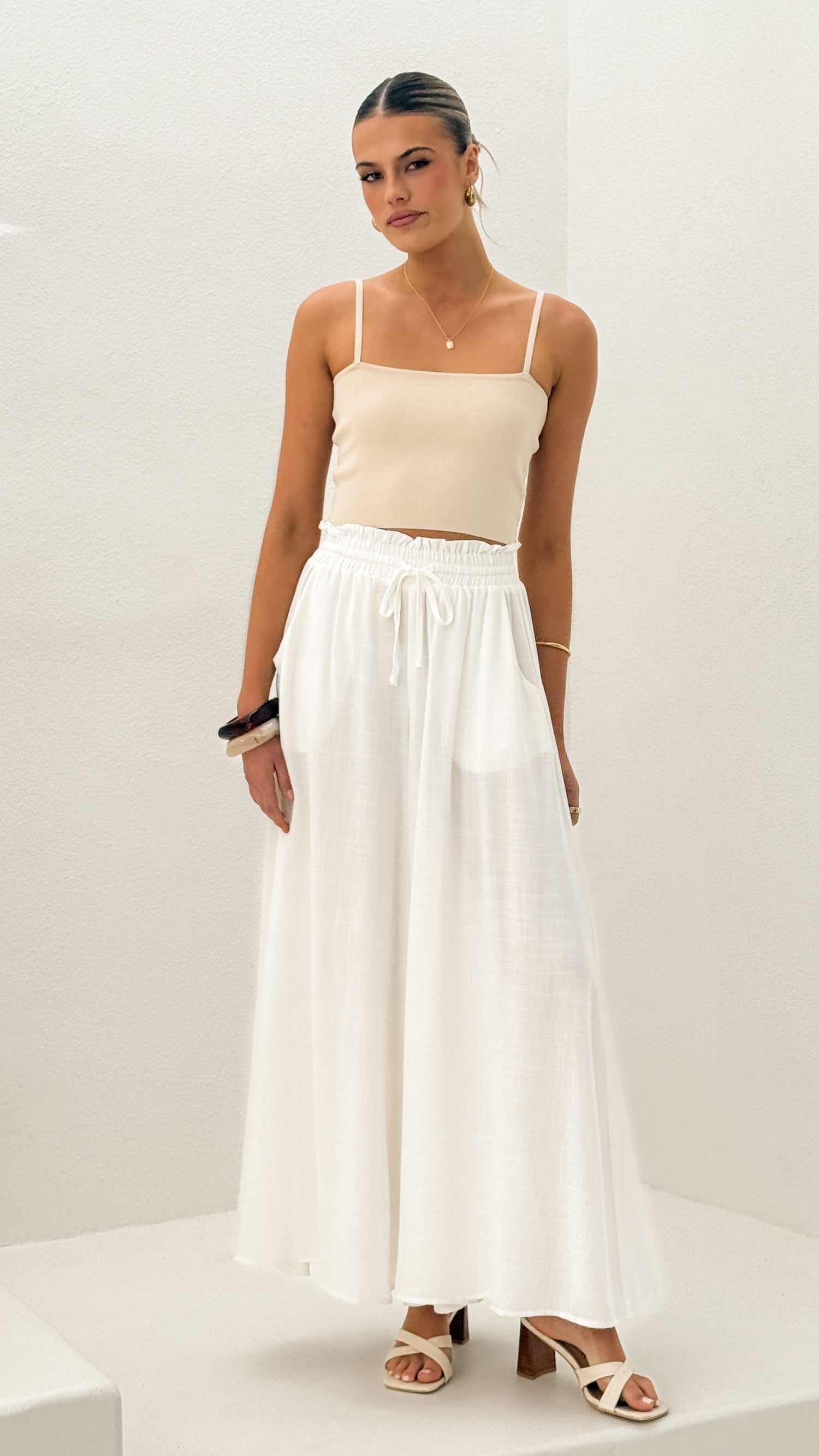 Avery Wide Leg Pants - White - Billy J