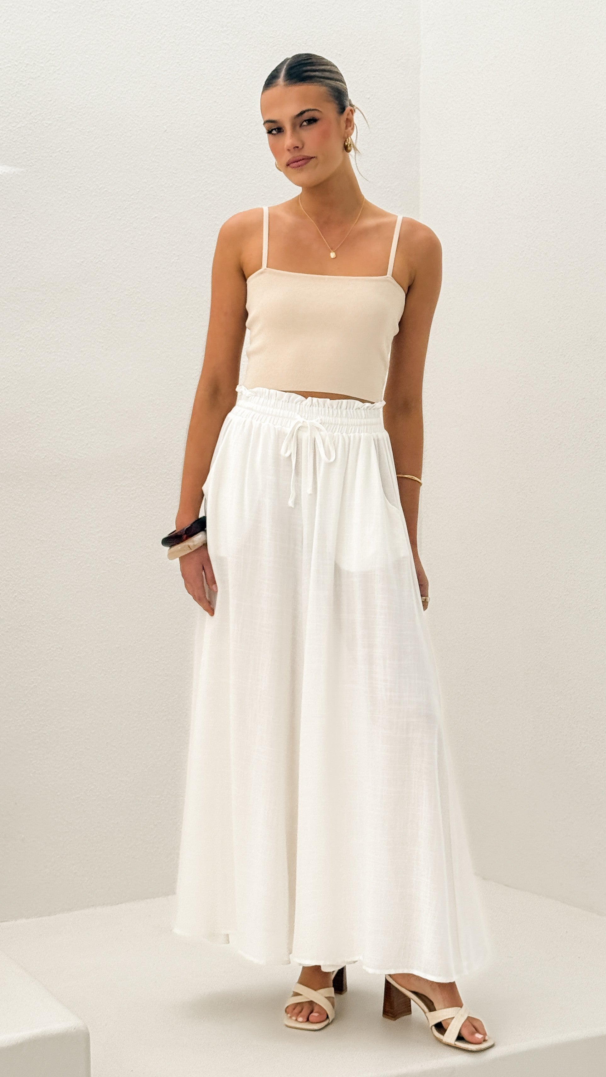 Avery Wide Leg Pants - White - Billy J