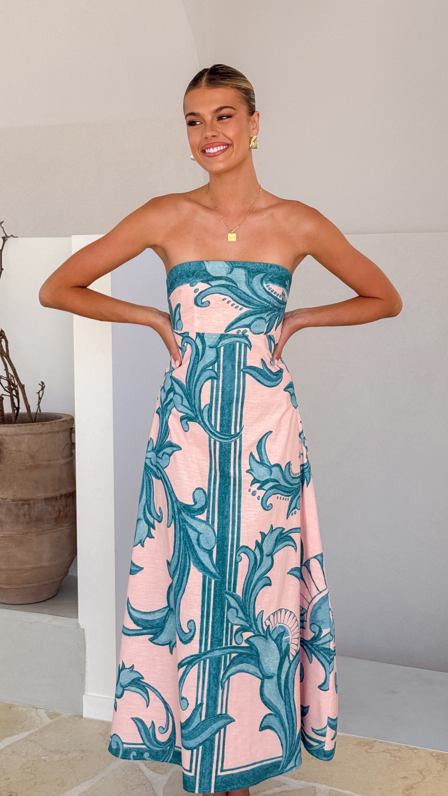 Madra Maxi Dress - Aqua / Pink Zayna - Billy J