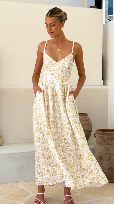 Load image into Gallery viewer, Azura Maxi Dress - Yellow Floral - Billy J
