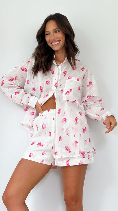 Load image into Gallery viewer, Fabrizio Long Sleeve Button Up Shirt and Shorts - Pink Floral
