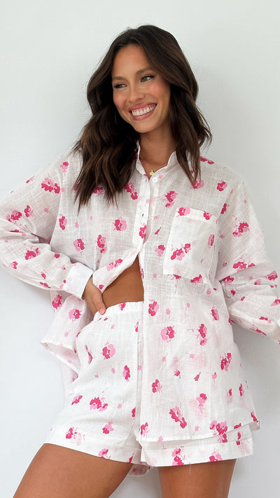 Load image into Gallery viewer, Fabrizio Long Sleeve Button Up Shirt and Shorts - Pink Floral
