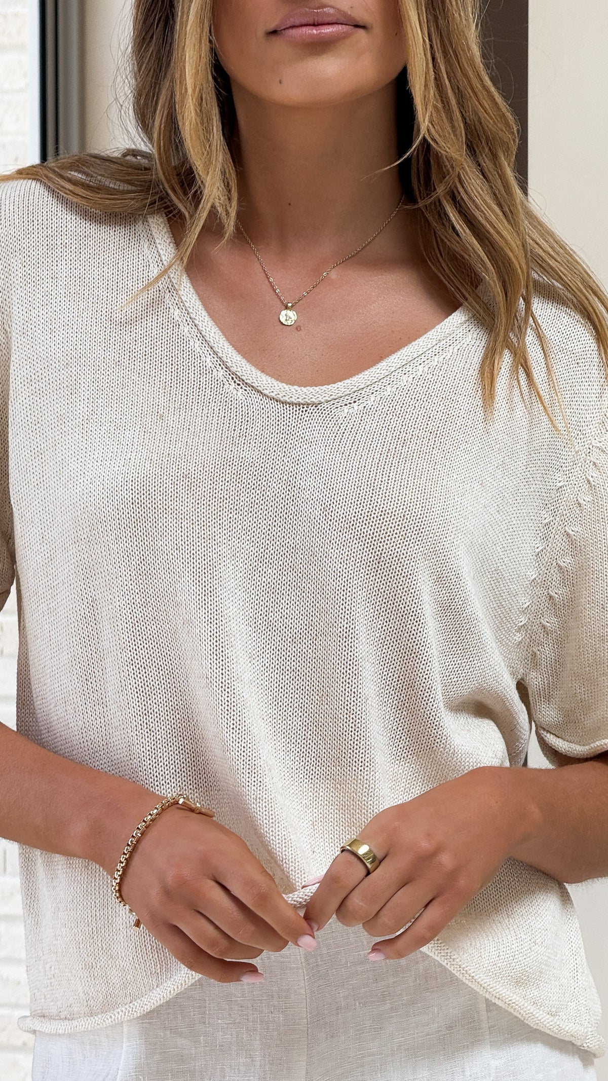 Spring Scoop Neck Tee - Natural - Billy J