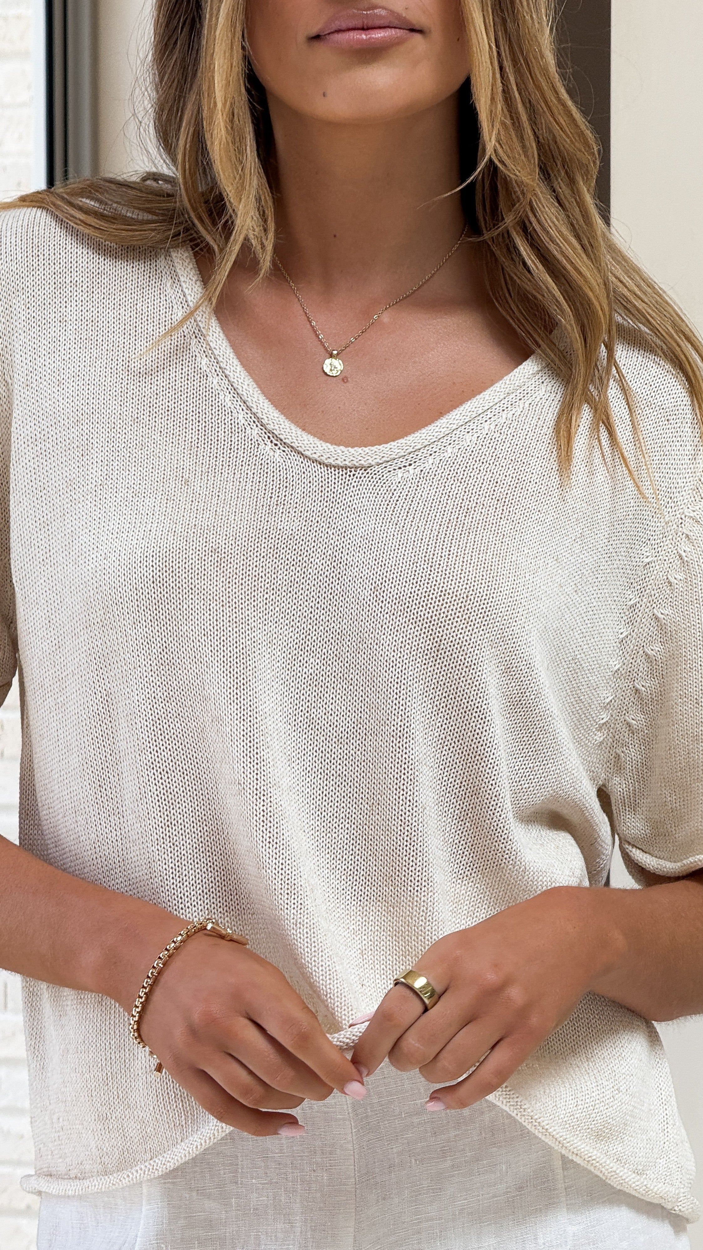 Spring Scoop Neck Tee - Natural - Billy J