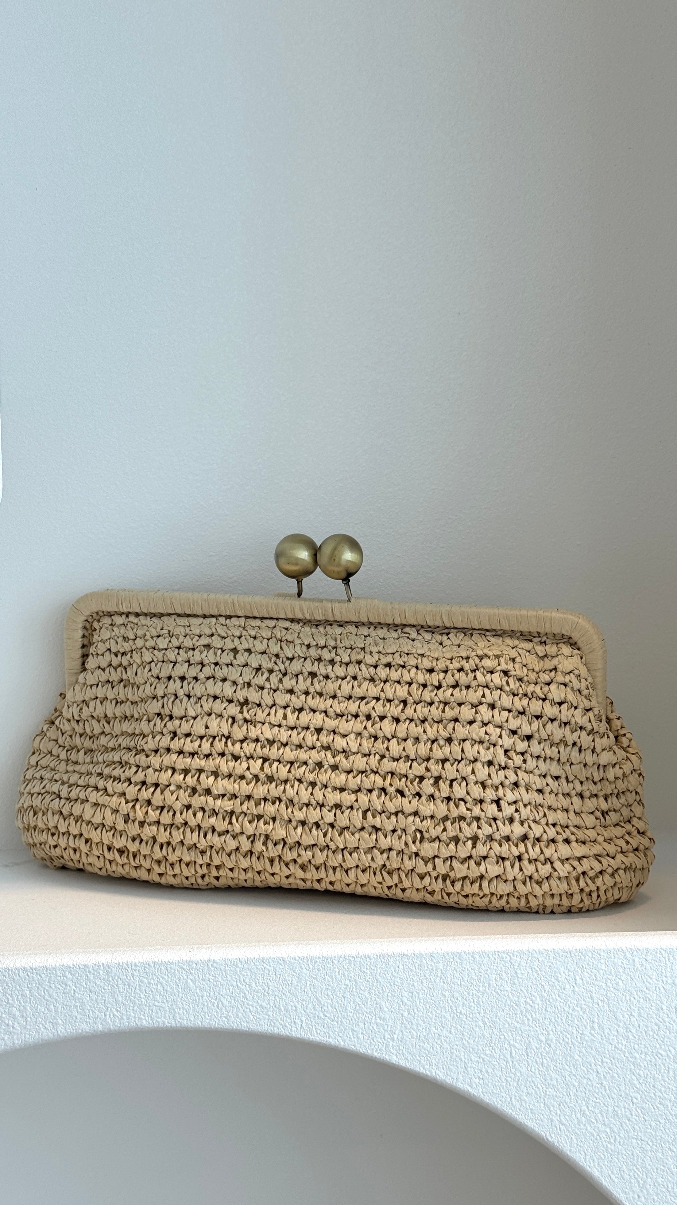 Clip Top Elongated Clutch - Natural - Billy J