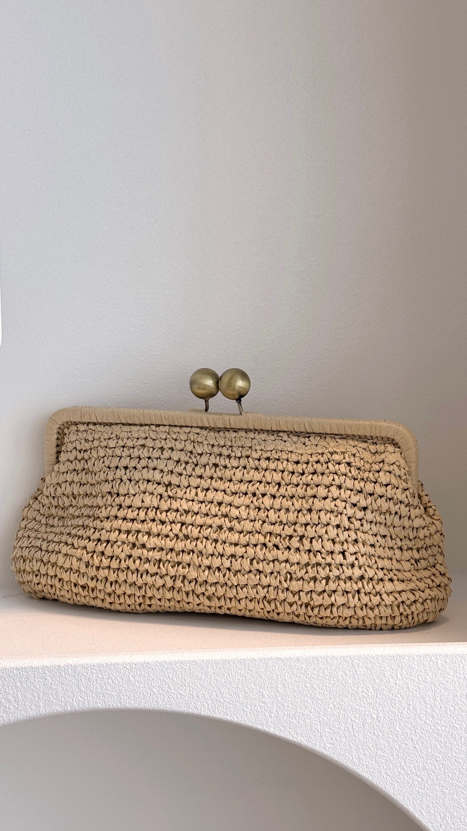 Clip Top Elongated Clutch - Natural - Billy J