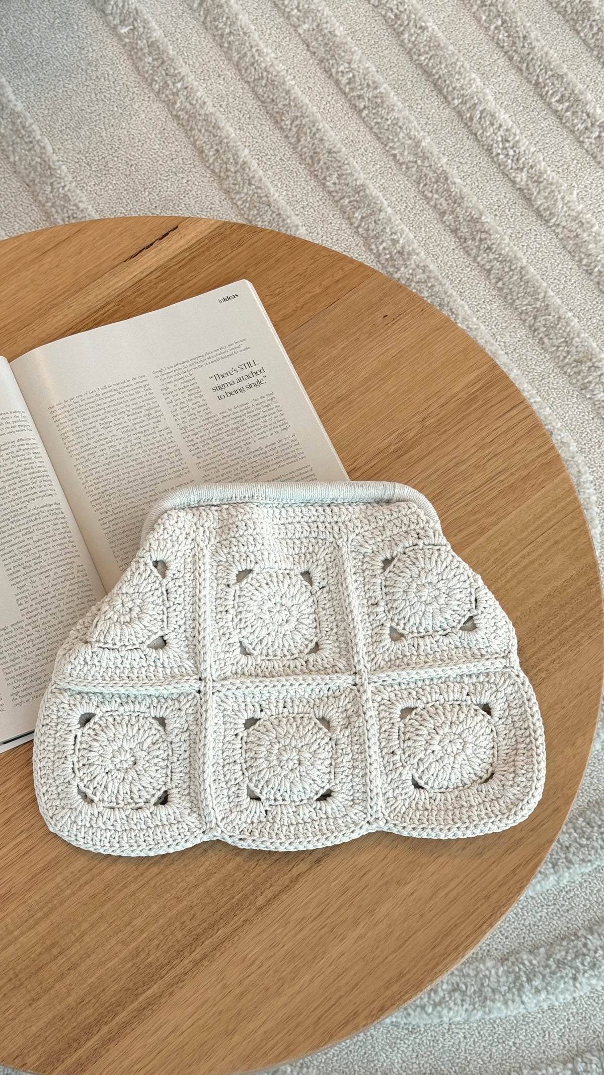 Ellie Crochet Clip Top Clutch - Cream - Billy J