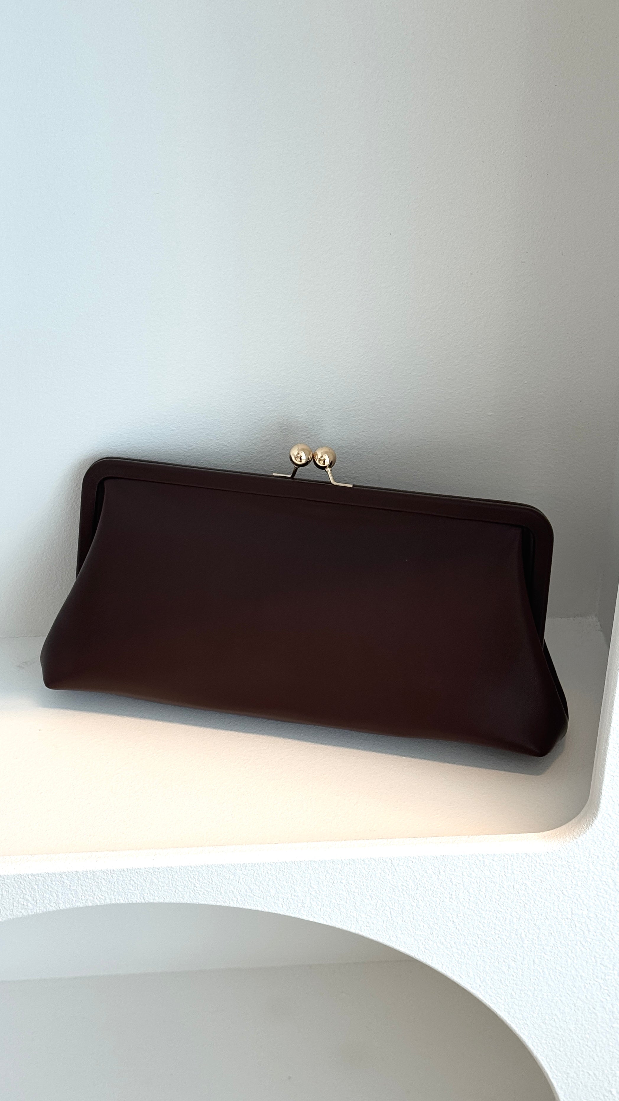 Clip Top Soft Rectangle Clutch - Chocolate - Billy J