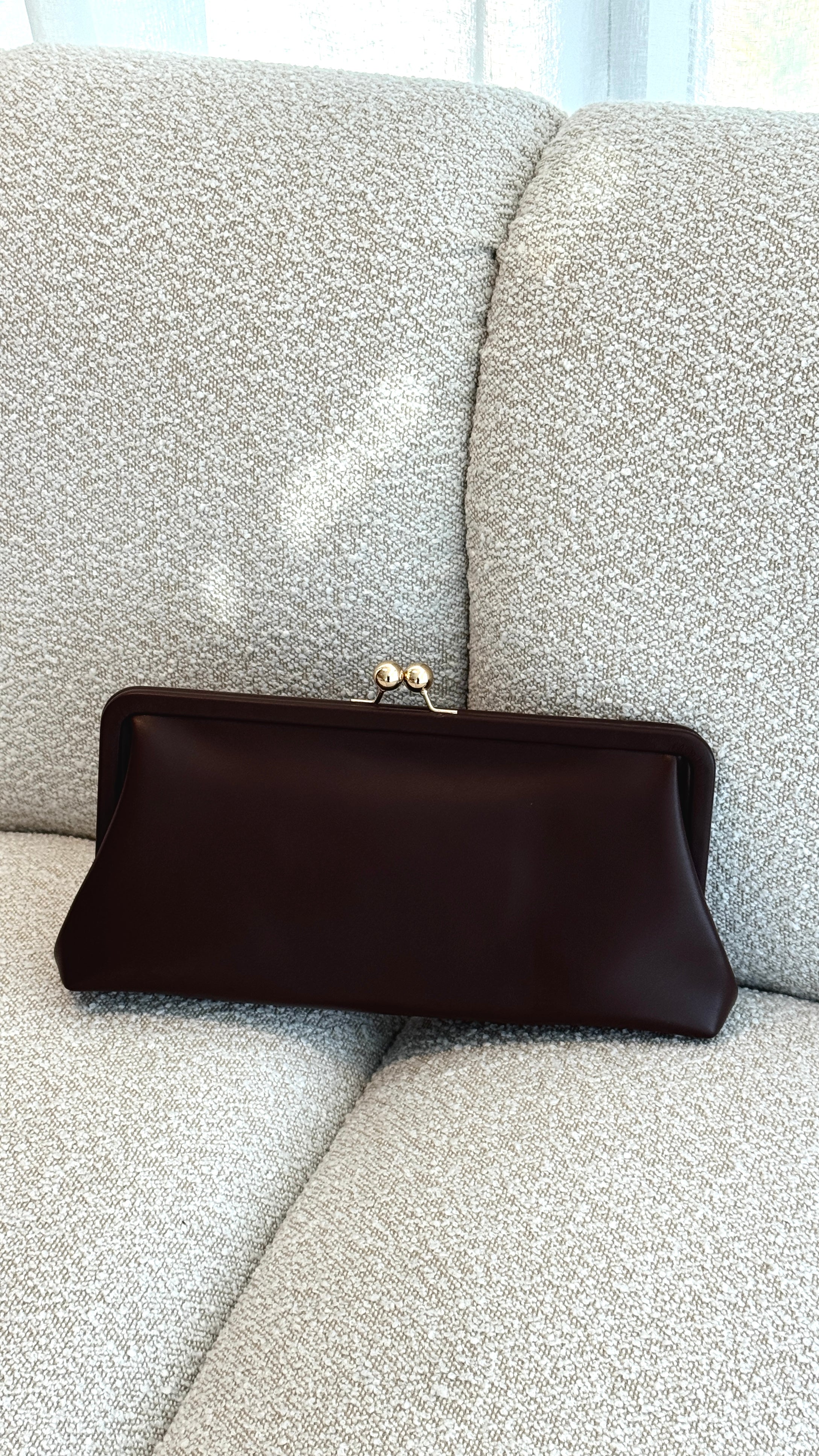 Clip Top Soft Rectangle Clutch - Chocolate - Billy J