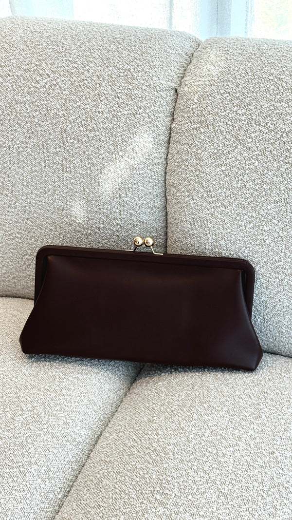 Clip Top Soft Rectangle Clutch - Chocolate - Billy J
