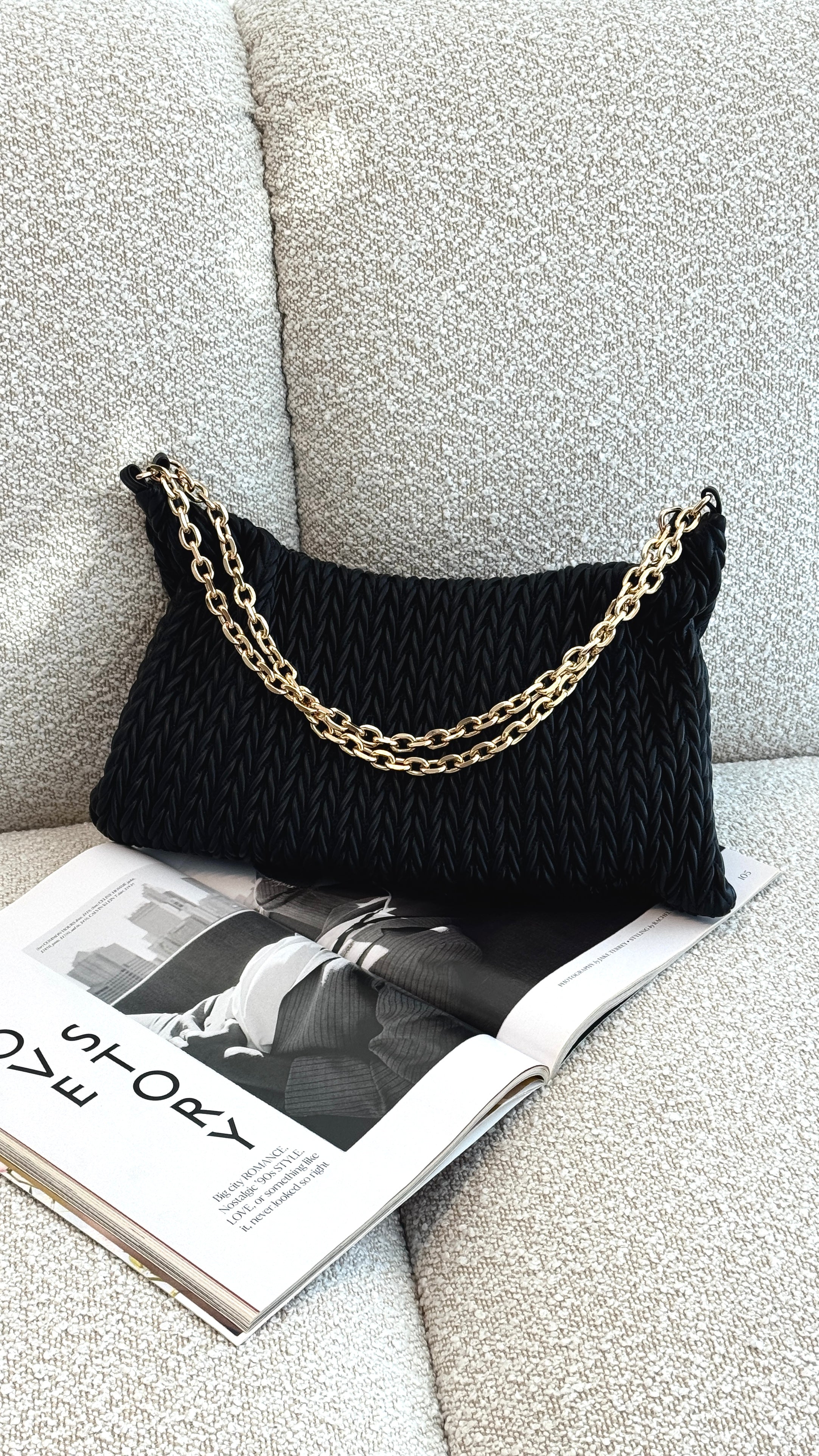 Arrow Weave Shoulder Bag - Black - Billy J