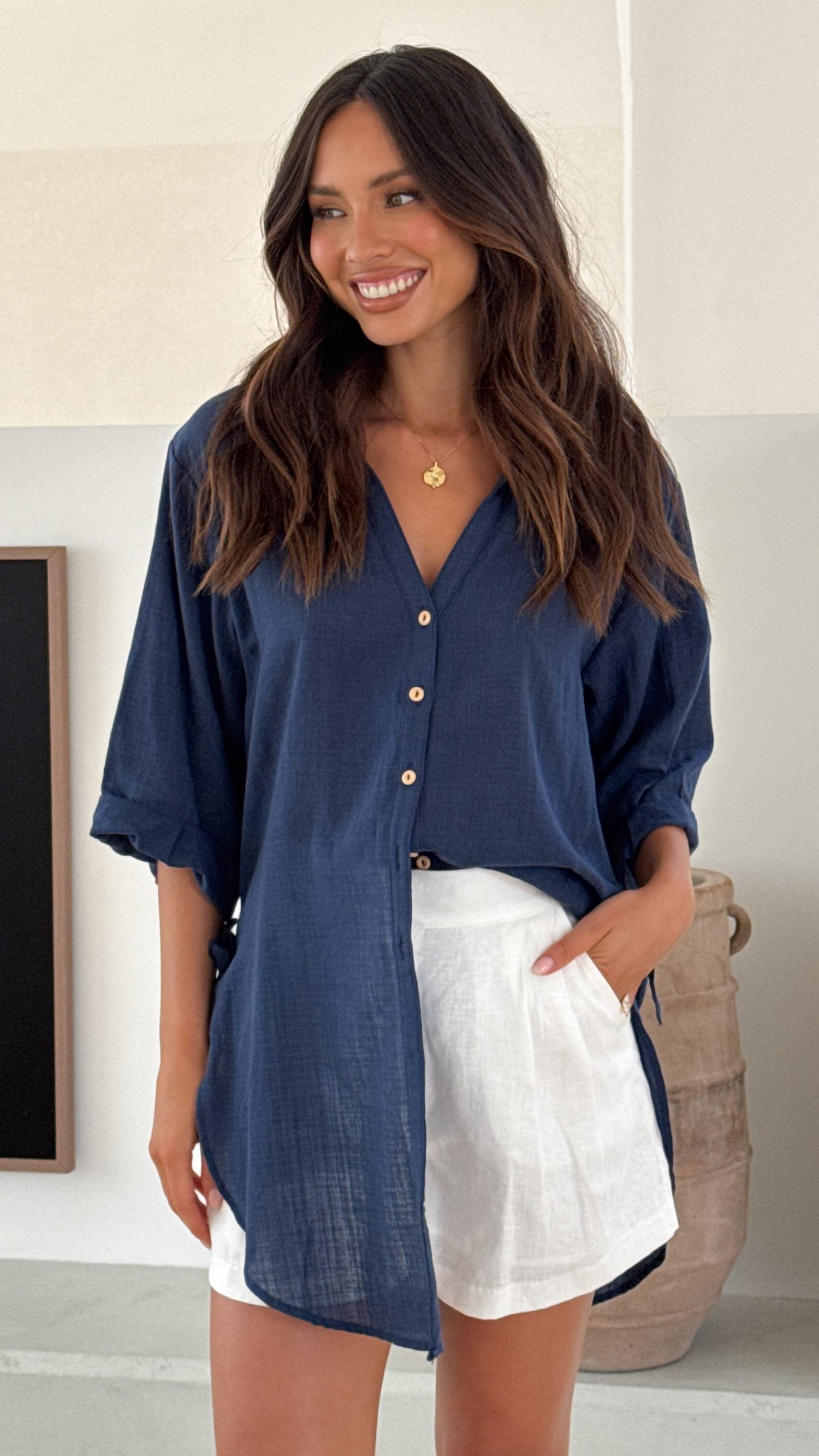 Vesper Short Sleeve Top - Navy - Billy J