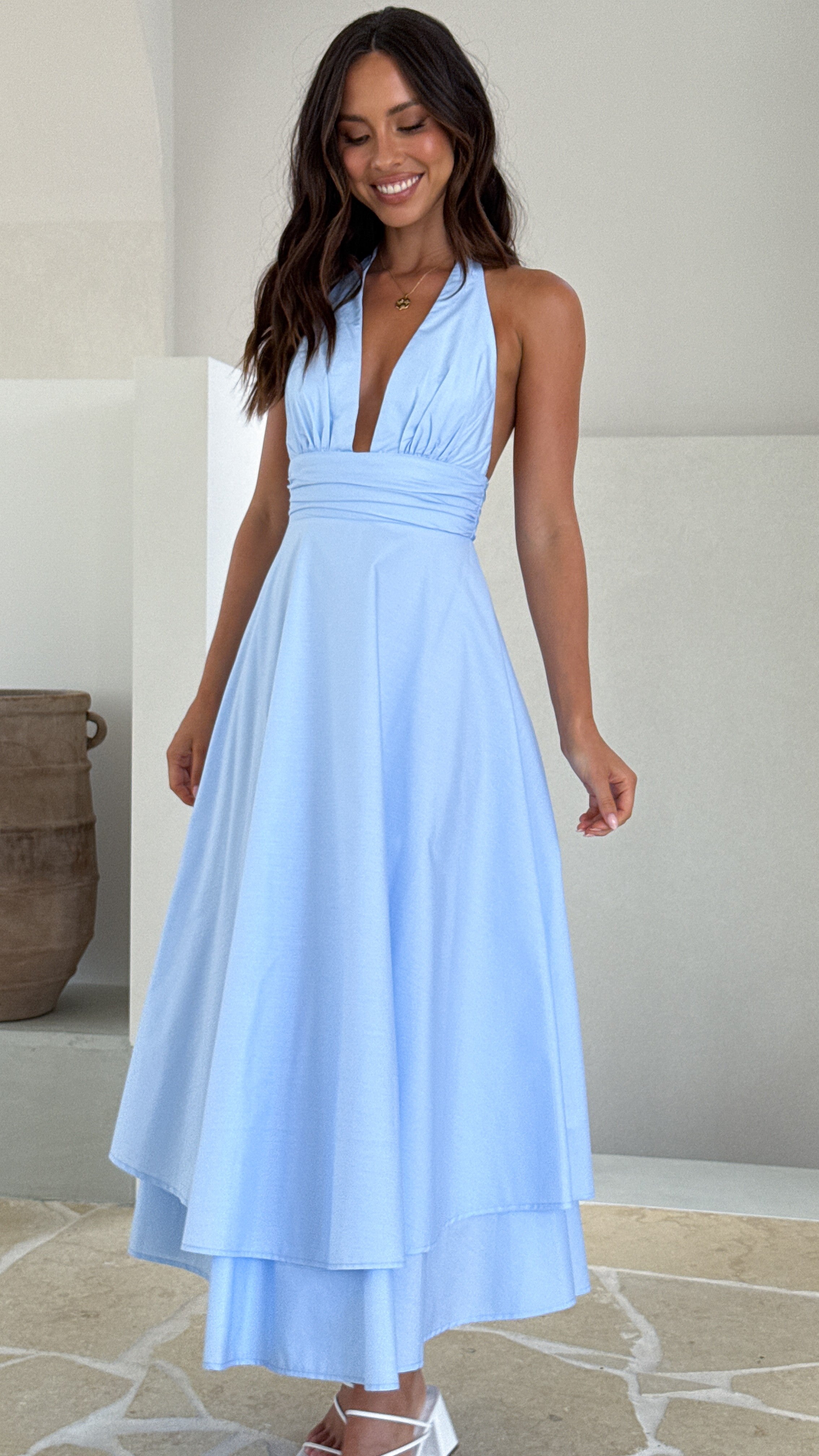 Kathy Halter Neck Maxi Dress - Light Blue - Billy J