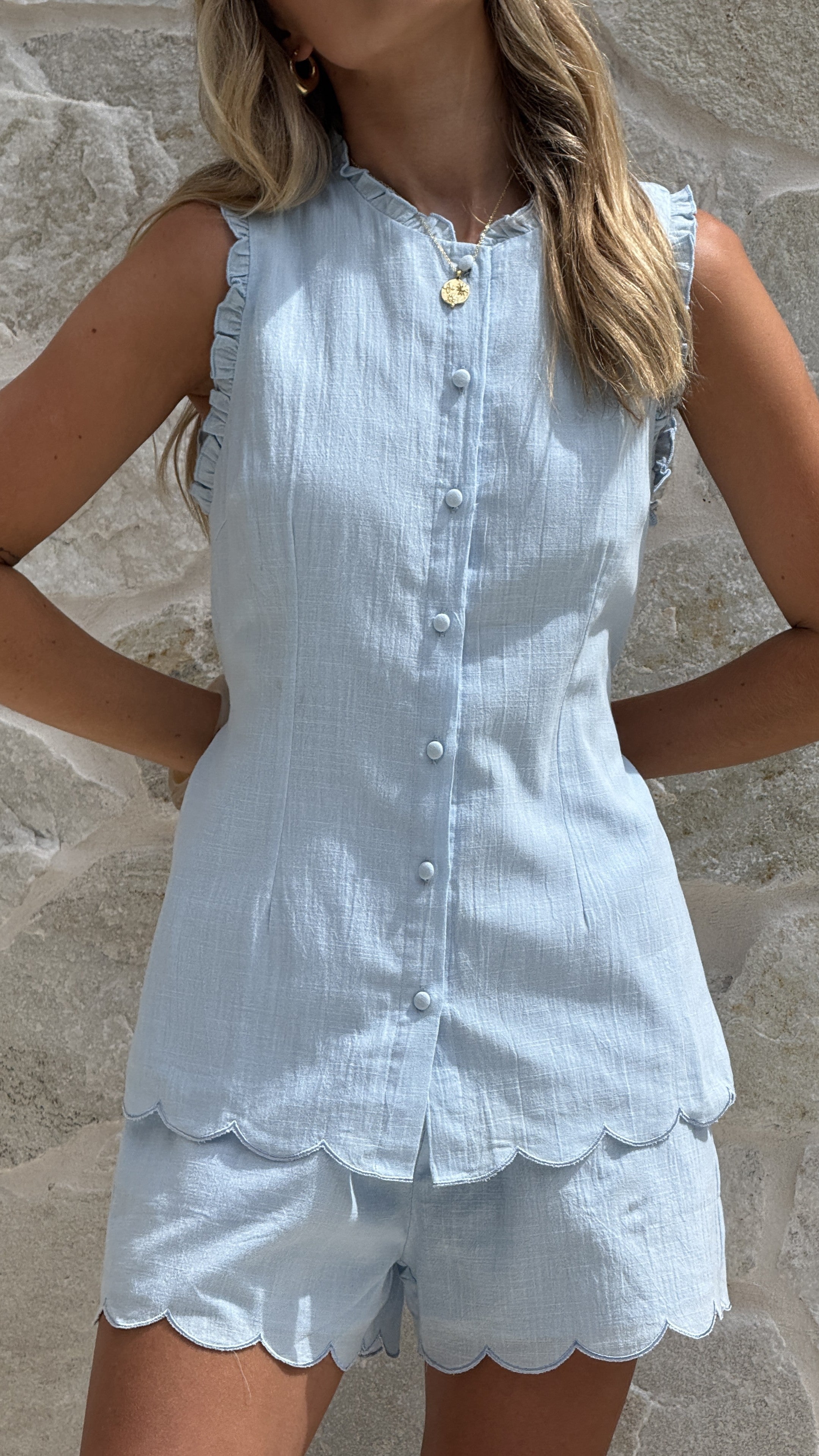 Finlay Scalloped Hem Shorts - Blue - Billy J