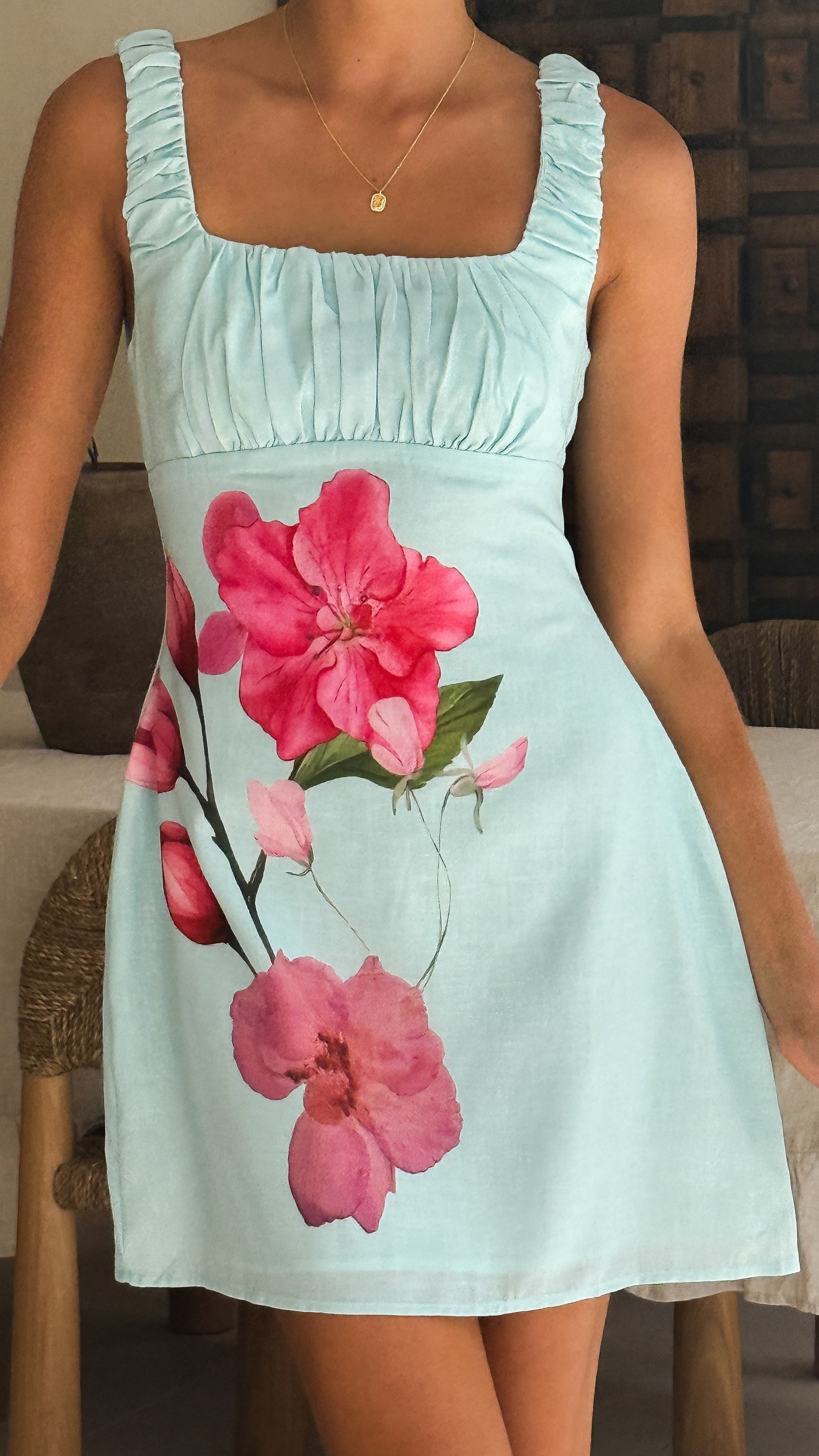 Adley Mini Dress - Blue/Pink Floral - Billy J