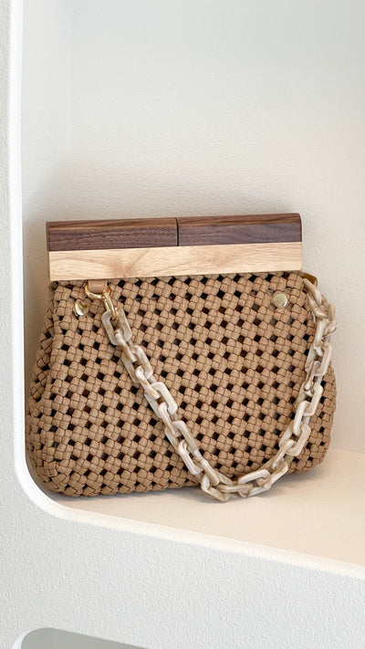 Load image into Gallery viewer, Emilie Knotted Weave Resin Links Clutch - Mocha/Nude - Billy J
