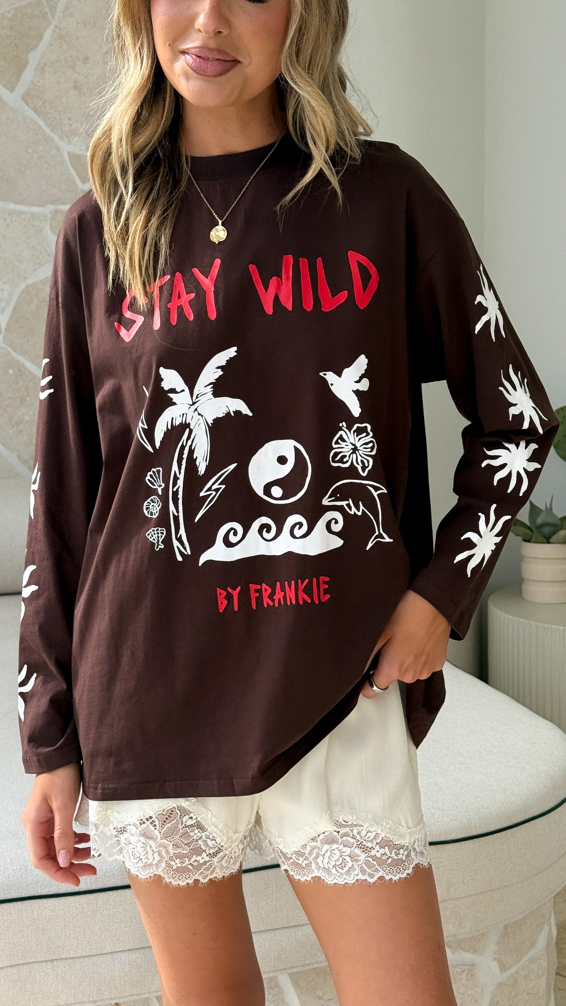 Stay Wild Long Sleeve Top - Chocolate - Billy J
