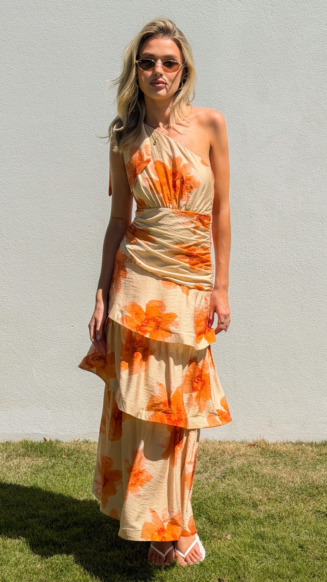 Odilie One Shoulder Maxi Dress - Golden Bloom - Billy J