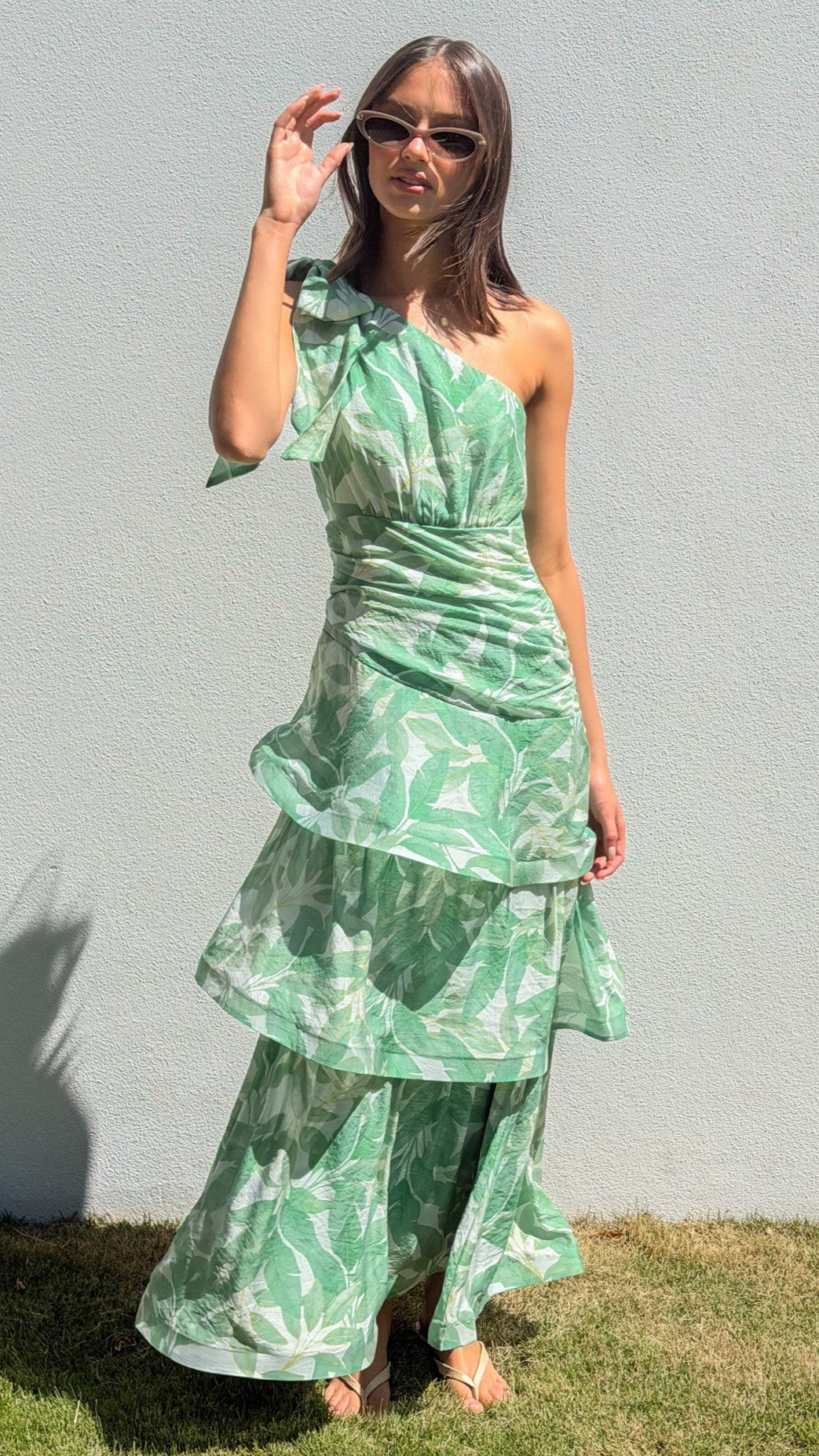 Odilie One Shoulder Maxi Dress - Green Paradise - Billy J