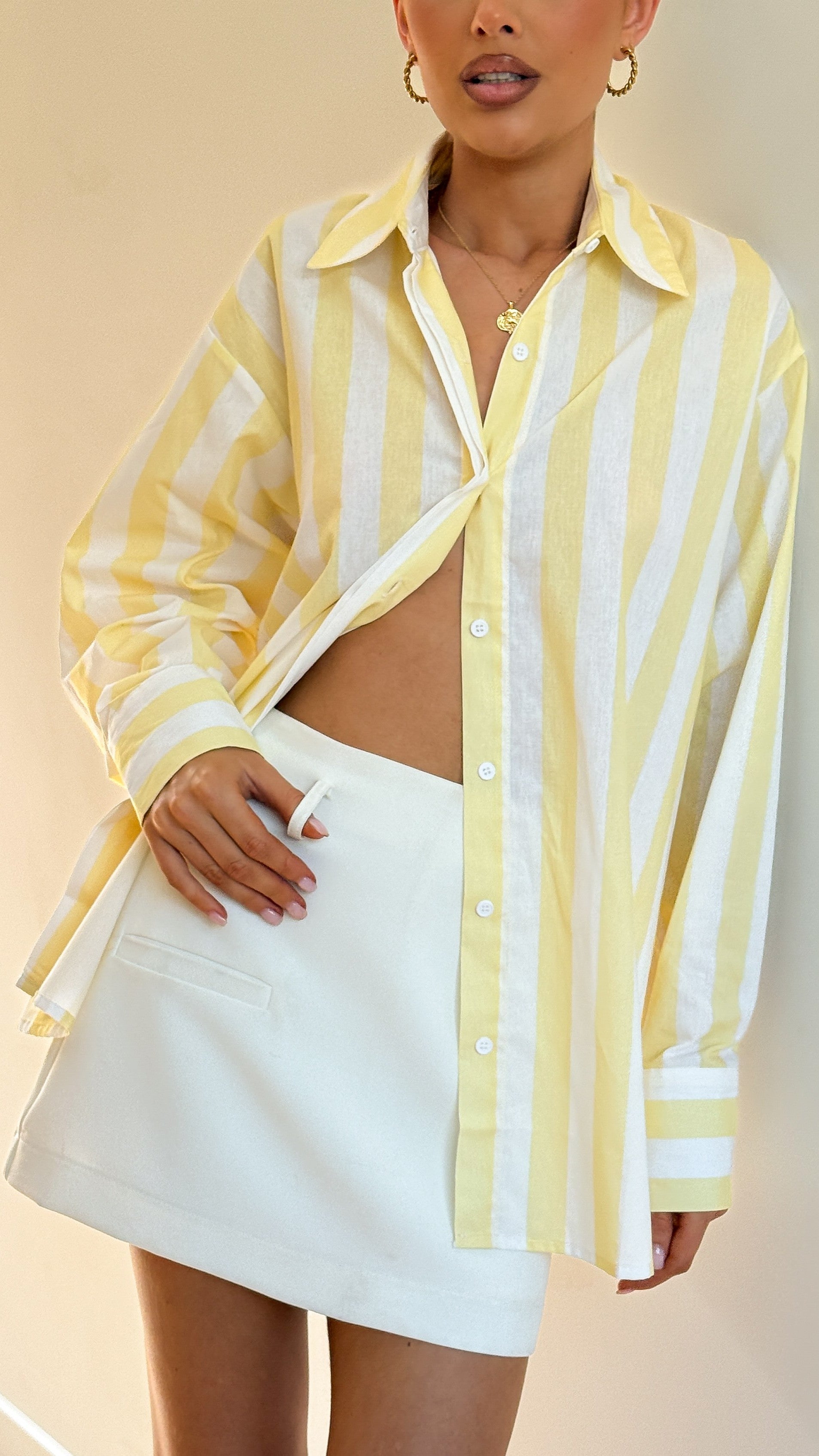 Florabel Button Up Shirt - Yellow/White Stripe - Billy J