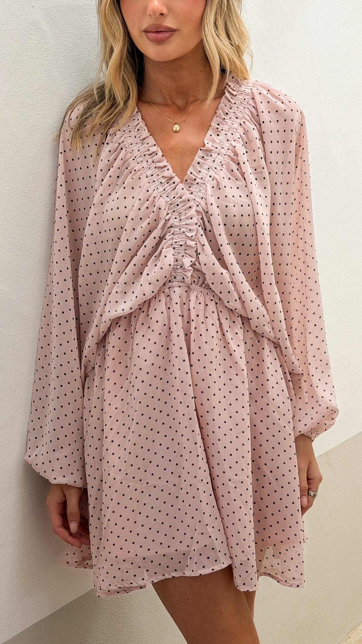 Marzie Mini Dress - Light Pink Polka - Billy J