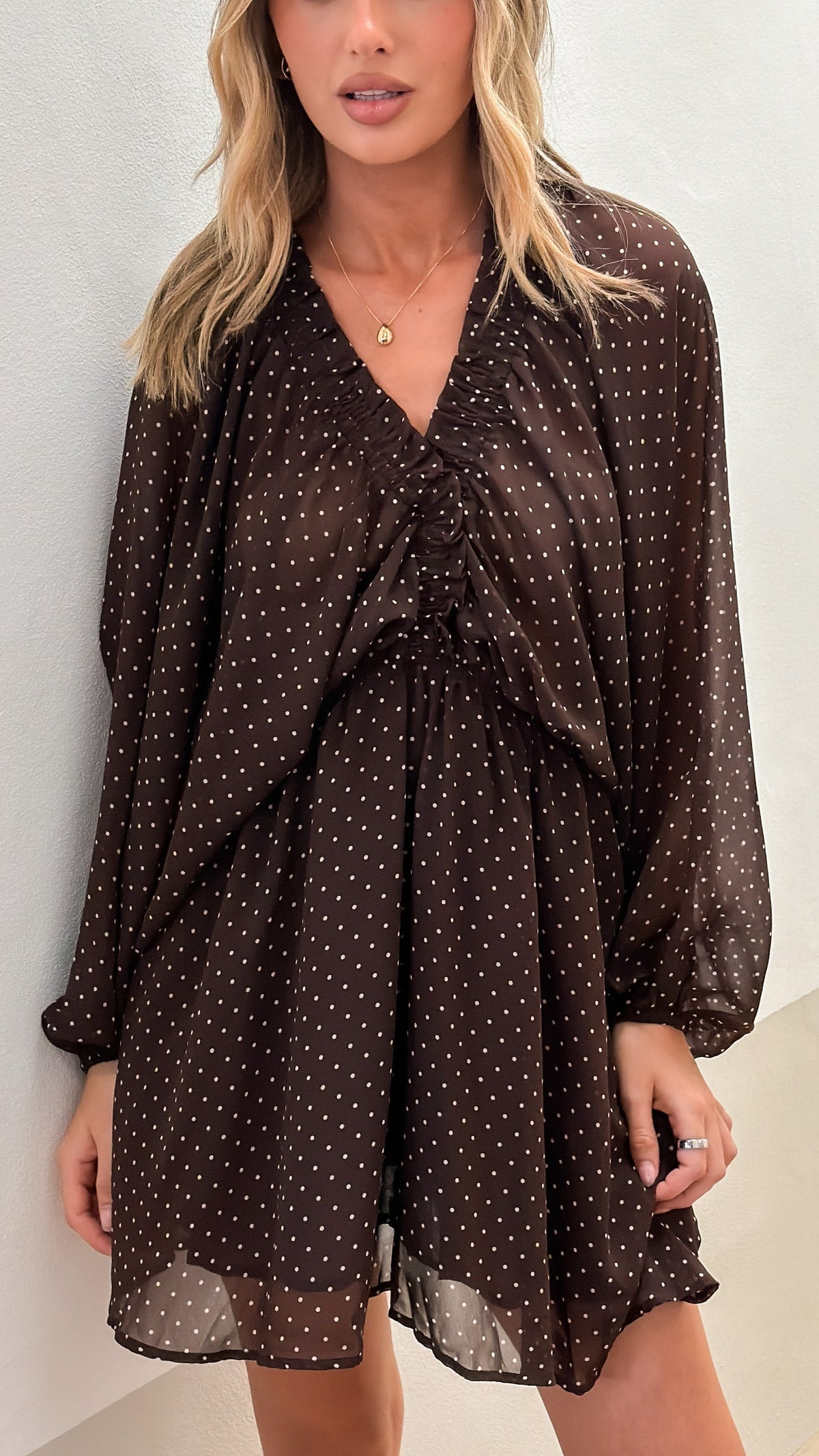 Marzie Mini Dress - Chocolate Polka - Billy J