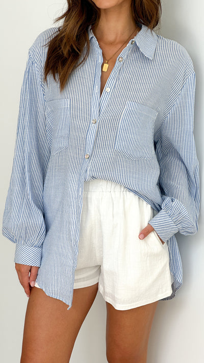 Load image into Gallery viewer, Sadia Button Up Shirt - Blue Stripe
