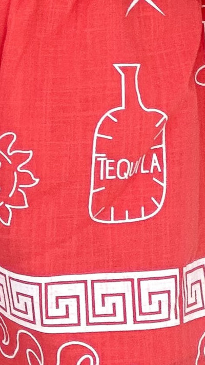 Load image into Gallery viewer, Charli Button Up Shirt and Shorts Set - Red/White Greek Tequila

