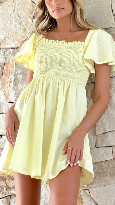 Load image into Gallery viewer, Molly Mini Dress - Baby Yellow - Billy J
