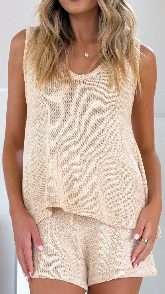 Summer Knit Top and Shorts Set - Natural - Billy J