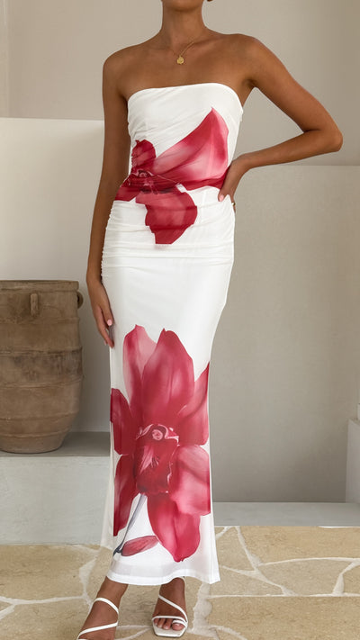 Load image into Gallery viewer, Brittani Strapless Maxi Dress - White/Red - Billy J
