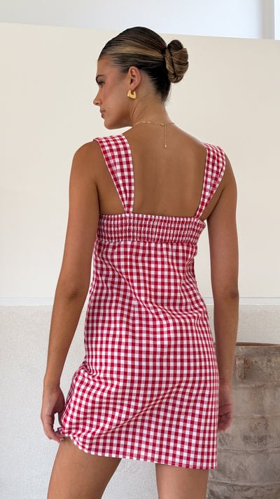 Load image into Gallery viewer, Elise Ribbon Mini Dress - Red Gingham - Billy J
