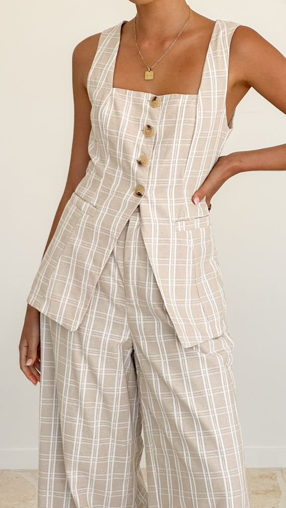 Obelia Top - Beige / White Check - Billy J