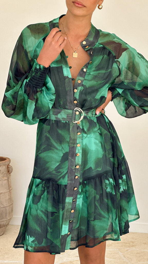 Renata Mini Dress - Green Print - Billy J