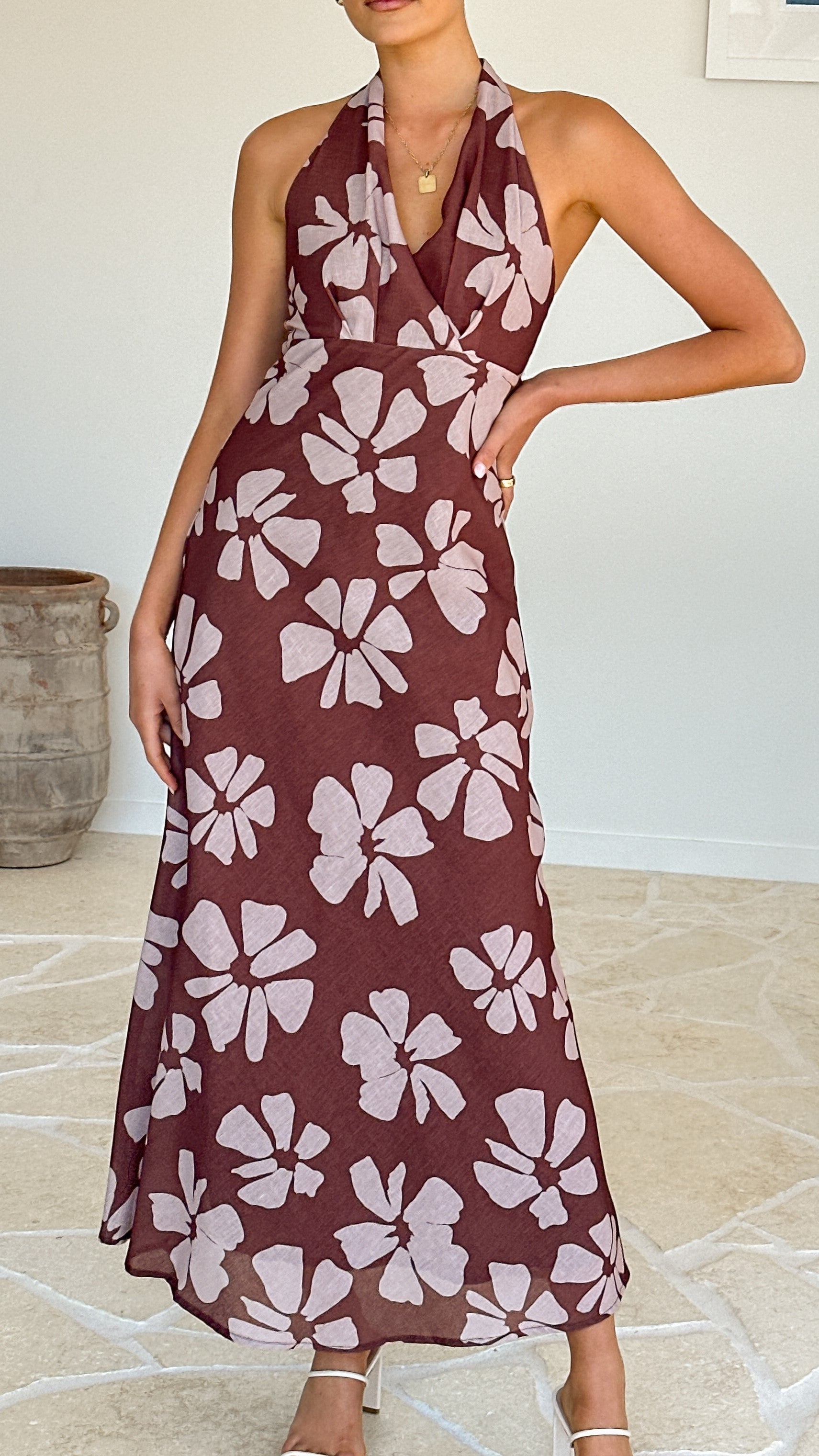 Vallissa Maxi Dress - Brown Floral - Billy J