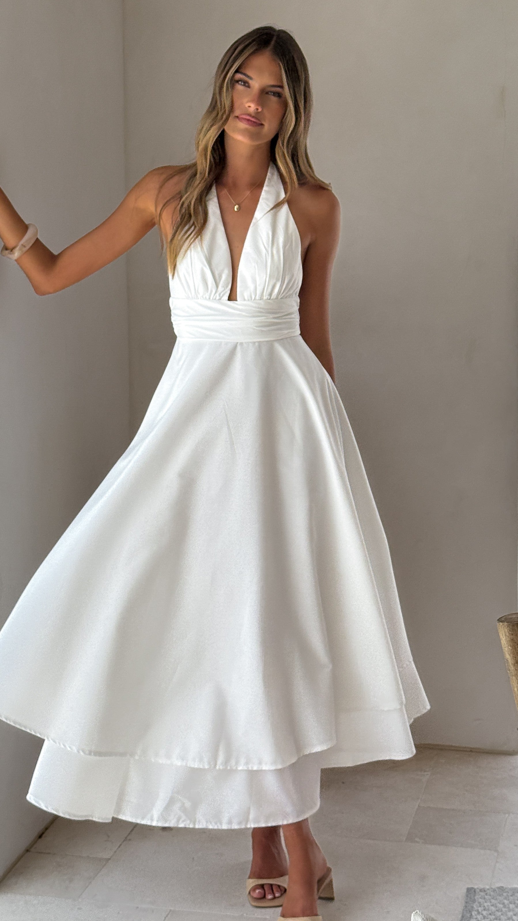 Kathy Halter Neck Maxi Dress - White - Billy J