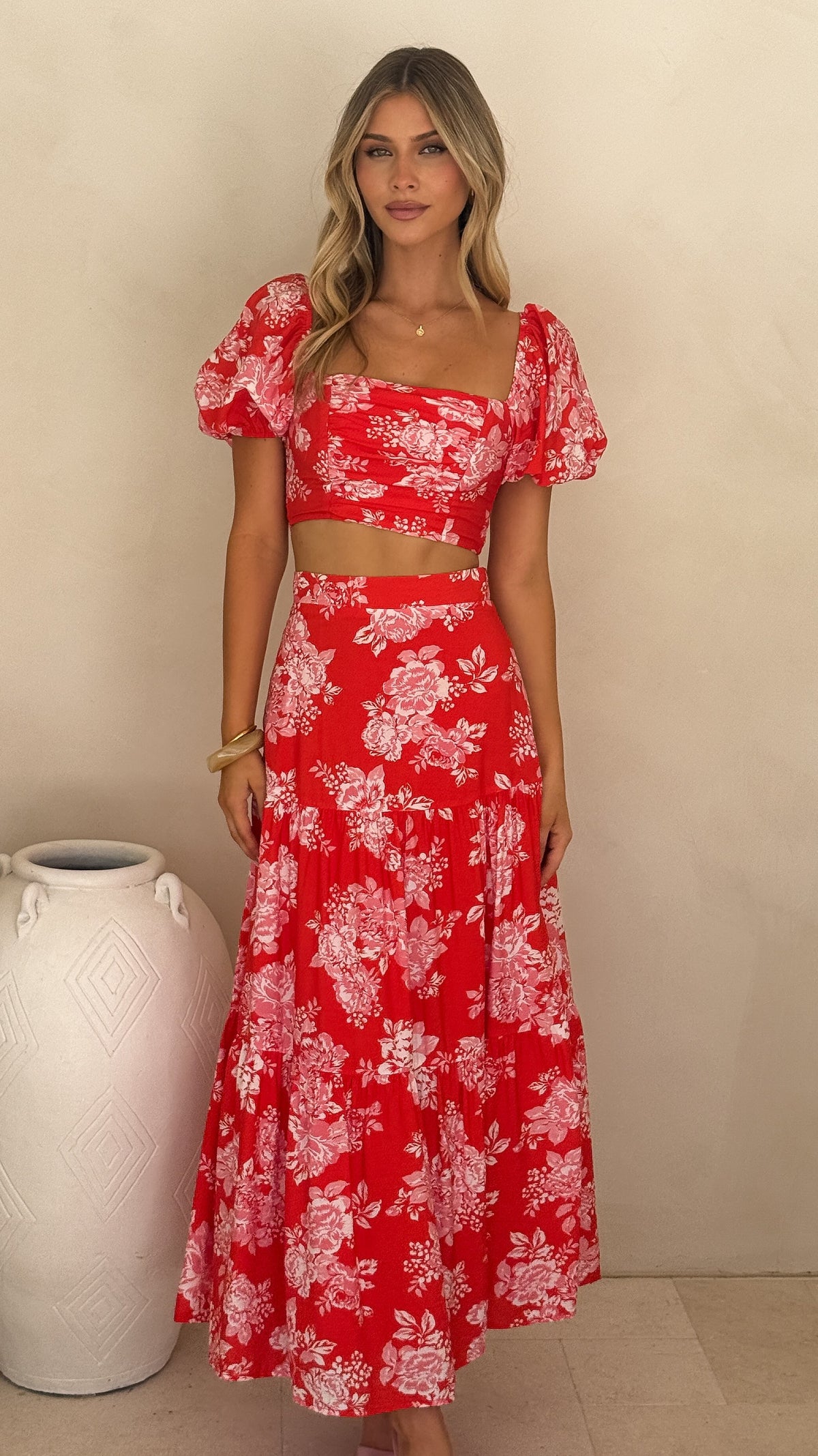Calla Top and Maxi Skirt Set - Red Floral - Buy Women