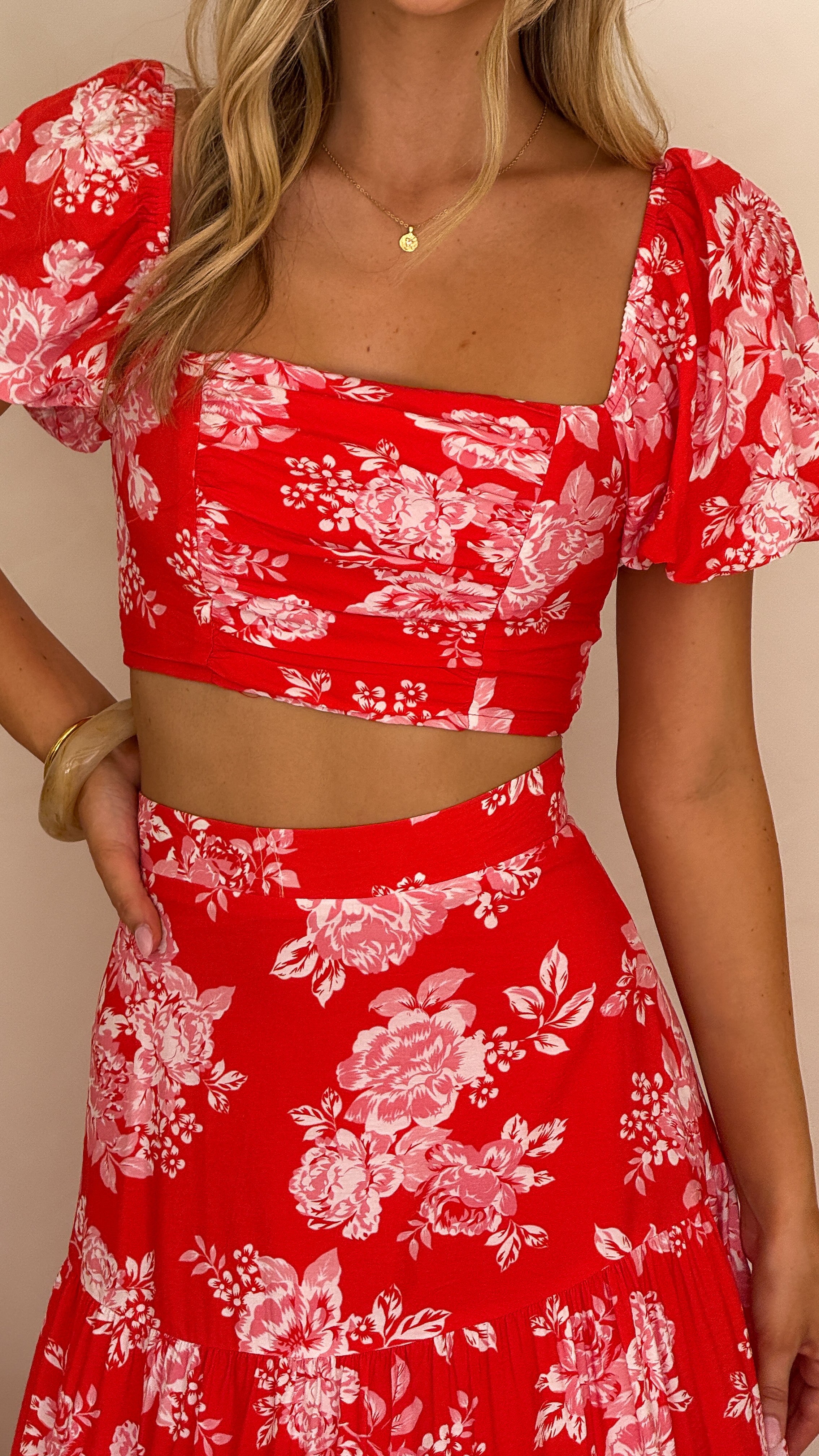 Calla Top and Maxi Skirt Set - Red Floral - Billy J