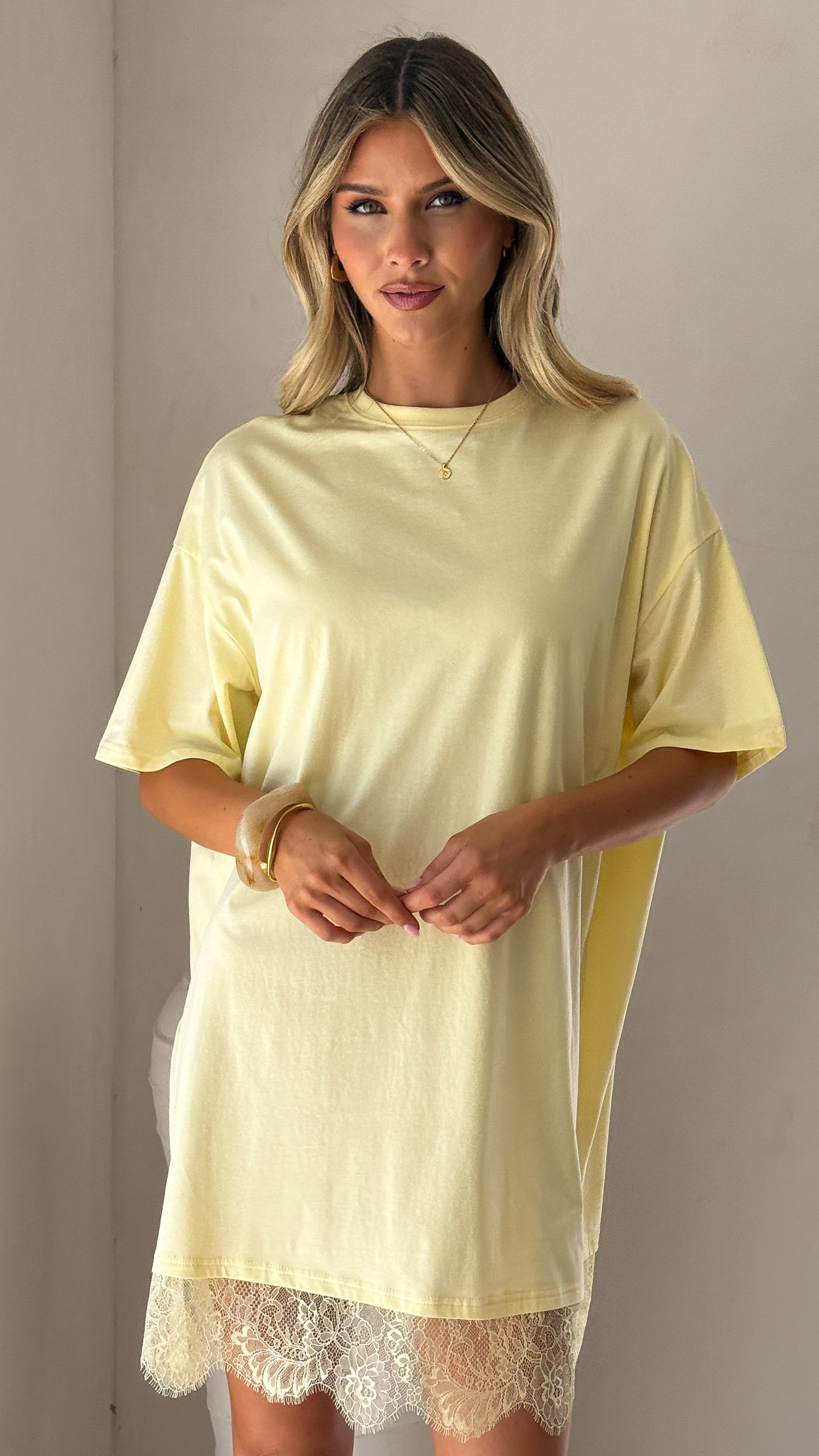 Saya T Shirt Lace Mini Dress - Yellow - Billy J